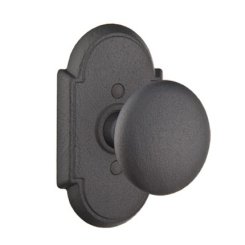 Emtek Jamestown Wrought Steel Knobset, Passage with #1 Rosette in Flat Black Steel (FBS) Finish