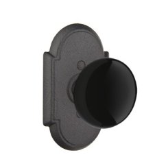 Emtek Madison Black Knob Wrought Steel Knobset, Passage with #1 Rosette in Flat Black Steel (FBS) Finish