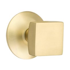 Emtek Square Door Knob, Modern Designer Brass, Passage with Modern Rosette in Satin Brass (US4) Finish