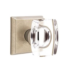 Emtek Windsor Glass Sandcast Bronze Knobset, Passage with #6 Rosette in Tumbled White Bronze (TWB) Finish