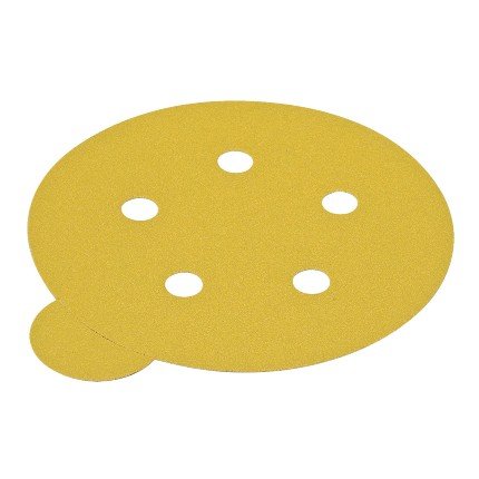Hafele Abrasive Paper Disc, 5" Aluminum Oxide, PSA, Tabbed, 5-Holes, Grit 100, Pack of 100