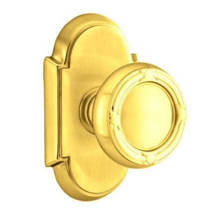 Emtek Ribbon & Reed Door Knob, Designer Brass, Passage, #8 Rosette, Polished Brass - Lifetime (US3) Finish
