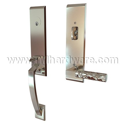 Emtek 4815LSHA Contemporary Brass Apollo Tubular Entry Set with L-Square Hammered Lever