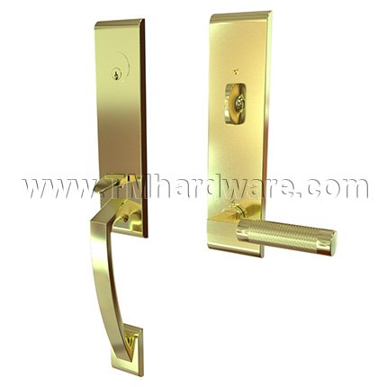 Emtek 4815LSKN Contemporary Brass Apollo Tubular Entry Set with L-Square Knurled Lever