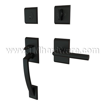EMTEK Ares Entry Lock with Stuttgart Lever, Flat Black US19 Finish