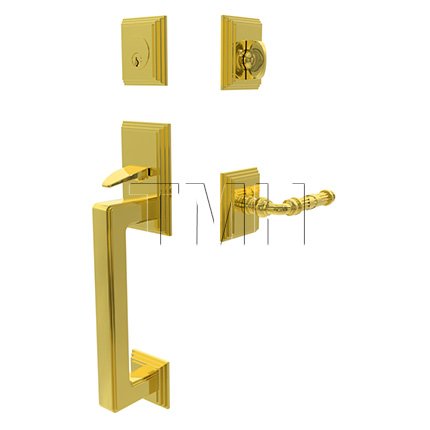 Emtek Hamden Tubular Entry Set Single Cylinder with Ribbon & Reed Brass Lever (US3)