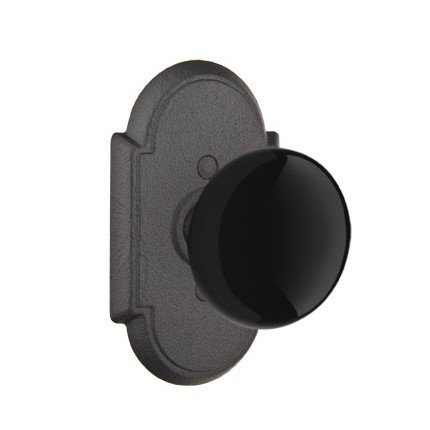 Emtek Madison Black Knob Wrought Steel Knobset, Passage with #1 Rosette in Flat Black Steel (FBS) Finish