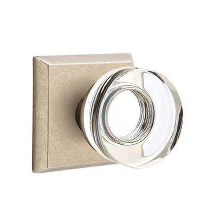 Emtek Modern Disc Glass Sandcast Bronze Knobset, Passage with #6 Rosette in Tumbled White Bronze (TWB) Finish