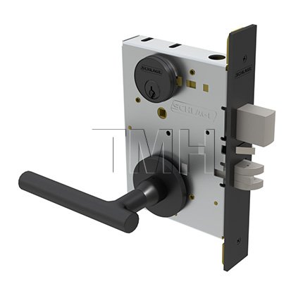 Schlage L Series, M51 Door Handle, Vandlgard, Keyed, Single Cylinder, Non-deadbolt, Grade 1, Vandlgard Entrance/Office Lock, Flat Black Finish