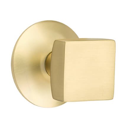Emtek Square Door Knob, Modern Designer Brass, Passage with Modern Rosette in Satin Brass (US4) Finish