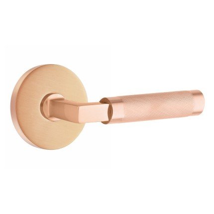 Emtek Select Limited Release, L-Square, Knurled Lever, Disk Rosette, Passage, Satin Rose Gold (SRG) Finish